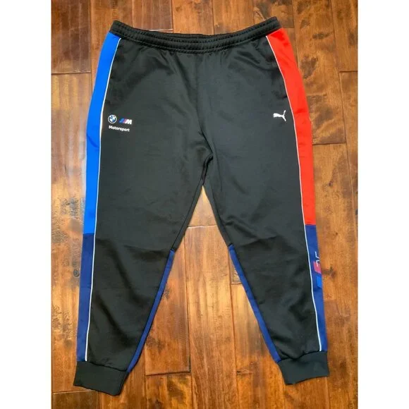 Puma BMW M Motorsport MT7 Black Track Pants Blue & Red Side Stripes, Sz XXL NWT